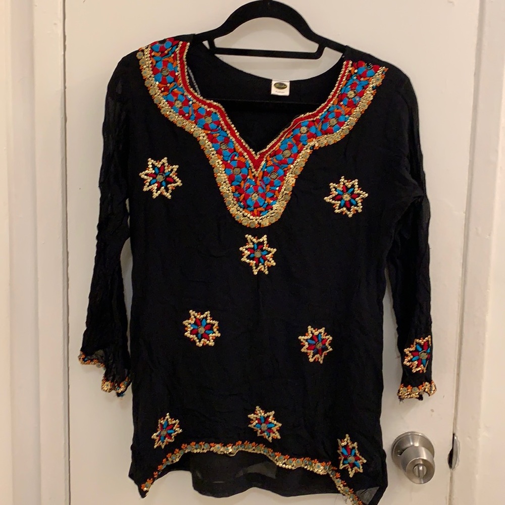 Women’s Embroidery and sequence detail on neckline blouse
